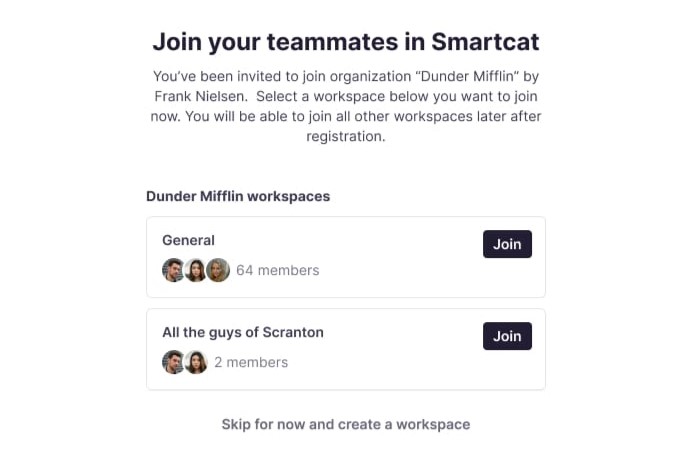 It's now easier to join or invite colleagues to existing company workspaces on Smartcat